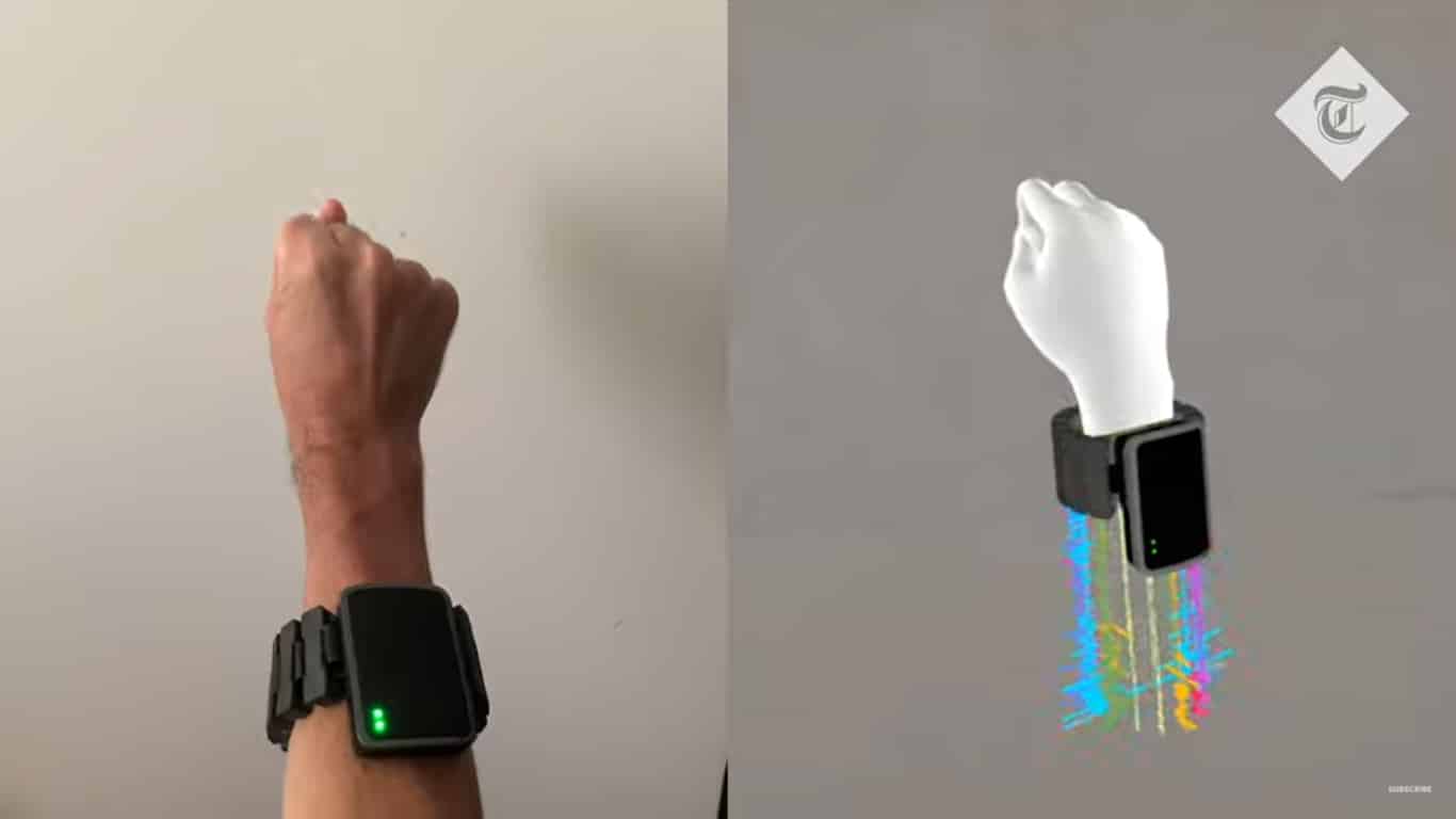 A ideia é integrar óculos de realidade aumentada e virtual com ferramentas de controle, como a pulseira com um sensor no pulso que permite ler sinais elétricos que passam pelos músculos, possibilitando a recolha de informação sobre intenção dos usuários.