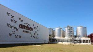 Imagem da fachada da Ambev para representar os resultados financeiros da empresa.
