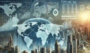 Representação visual do ranking Fortune 500 de 2024, destacando a competição global entre empresas.