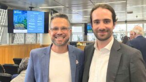 Helano Rangel, COO da Argo Tech e Marc Moutinho, representante ITA Brazil Programme no lançamento do Acelerador de Transição Industrial em São Paulo.