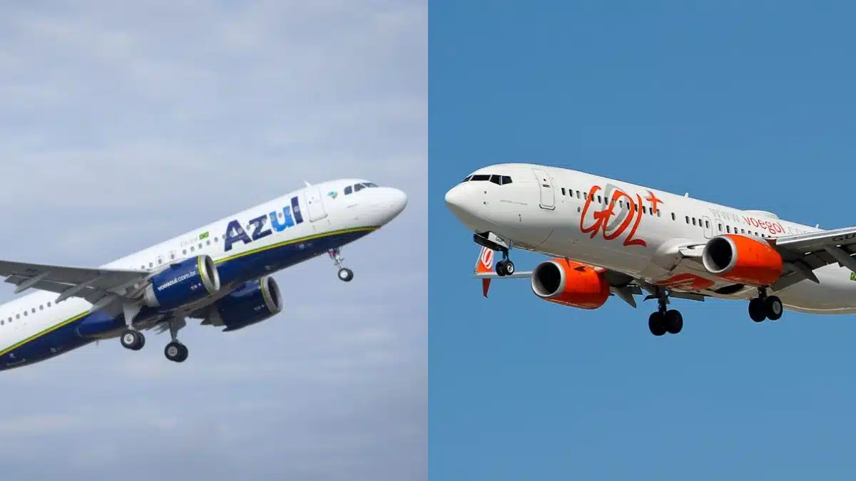 Decolagem dos aviões da Azul e Gol.