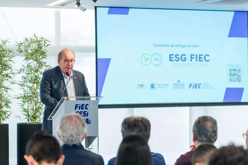 Ricardo Cavalcante, presidente do Sistema Fiec, na solenidade de entrefa do Selo ESG-FIEC.