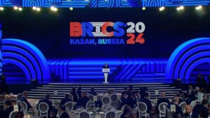 Vladimir Putin, presidente da Rússia, durante evento do Brics, que fará convite a 13 países para ingressar no bloco