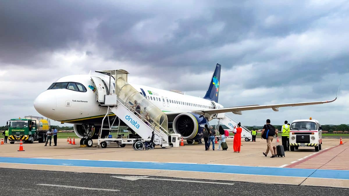 Imagem de avião da GOL representando matéria da Abra Group.