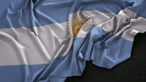 Bandeira da Argentina amassada.