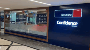 Fachada de uma unidade do Grupo Travelex Confidence, recentemente autorizado pelo Banco Central a operar como banco múltiplo no Brasil.