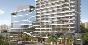 Fachada moderna de empreendimento residencial da Helbor Empreendimentos, destacando o design inovador e localização privilegiada.