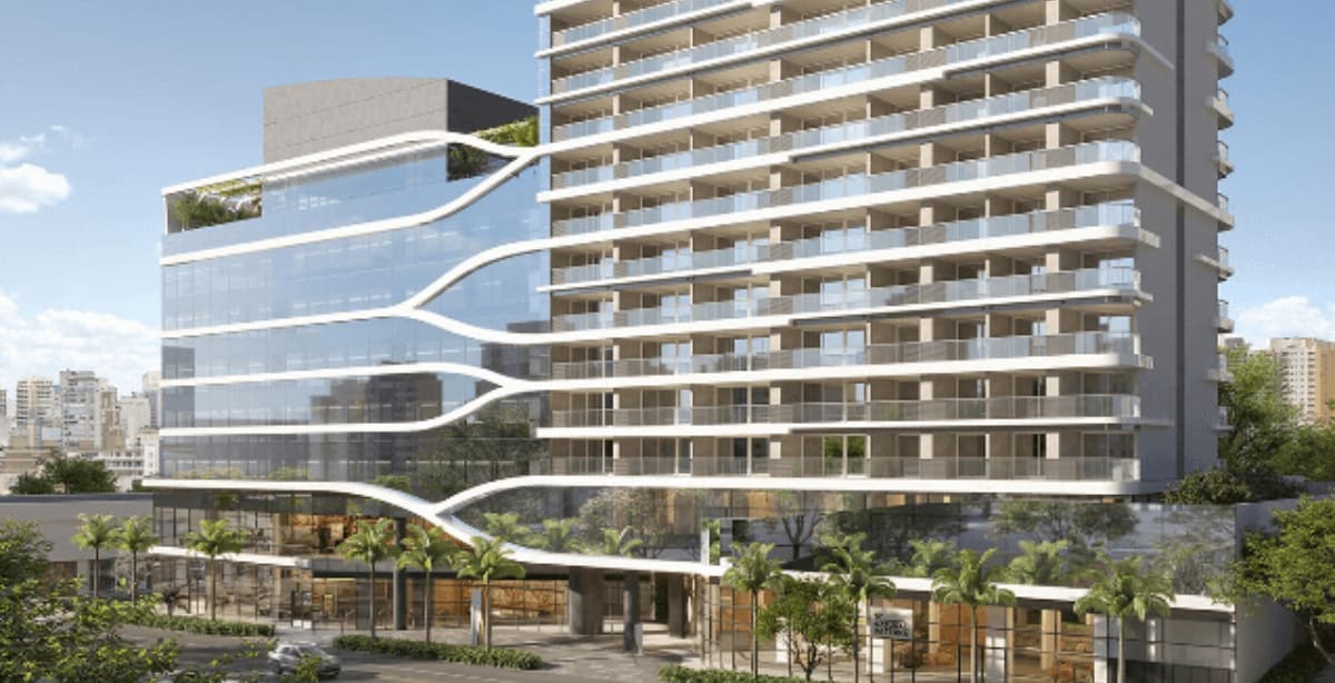 Fachada moderna de empreendimento residencial da Helbor Empreendimentos, destacando o design inovador e localização privilegiada.