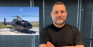 Empresário André Feldman, CEO da BIG Brazil, e helicóptero modelo EC130 B4, relacionado à queda na Grande São Paulo.