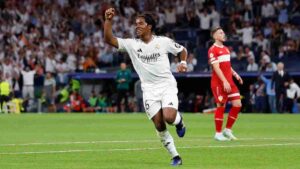Imagem de Endrick, jogador do Real Madrid para ilustrar uma matéria jornalística sobre os times mais valiosos do mundo em 2024.