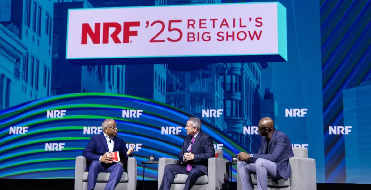 Palestrantes discutem os serviços financeiros no varejo durante o NRF Retail's Big Show 2025, o maior evento global do setor realizado em Nova York.
