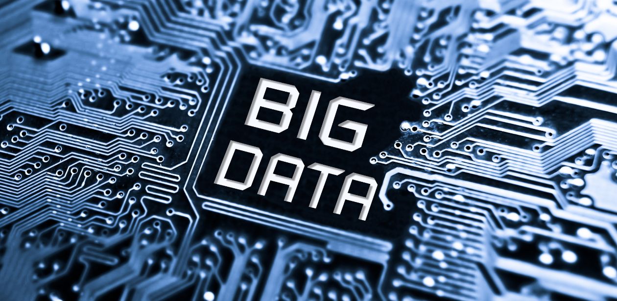 A imagem mostra ícones tecnológicos e ao centro a palavra big data.
