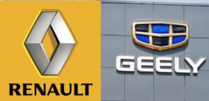 A imagem mostra os logos das empresas Renault e Geely, que anunciaram uma nova parceria.