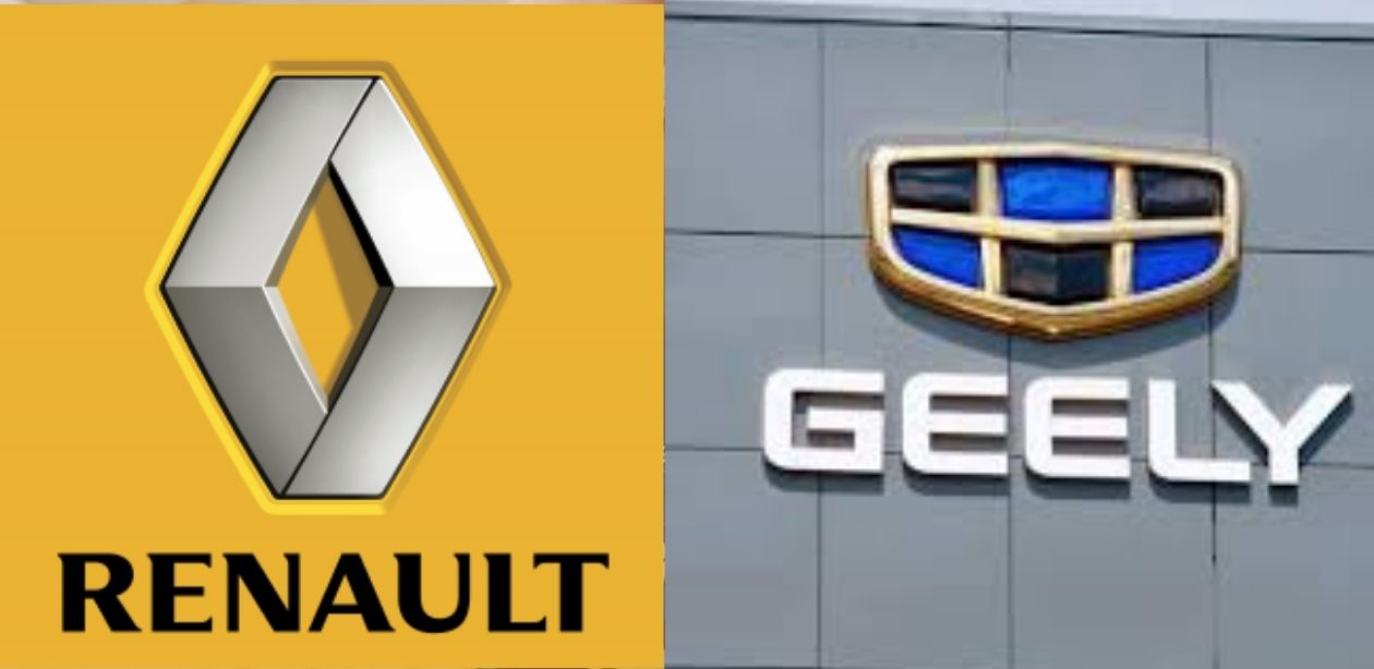 A imagem mostra os logos das empresas Renault e Geely, que anunciaram uma nova parceria.