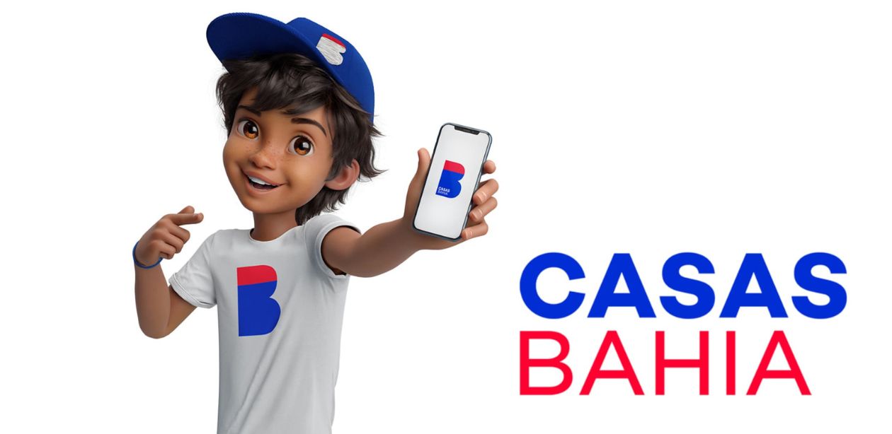 A imagem mostra o Baianinho, mascote das Casas Bahia para representar que as ações das Casas Bahia dispararam.