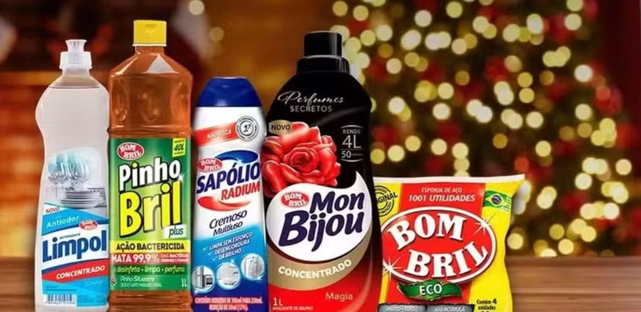 A imagem mostra diversos produtos da marca Bombril para representar que a Bombril pede recuperação judicial.