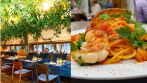Imagem do restaurante Da Marino São Paulo, do Grupo Alife Nino, agora controlador das redes Camarão & Cia e Camarada Camarão, com ambiente sofisticado e prato de frutos do mar.