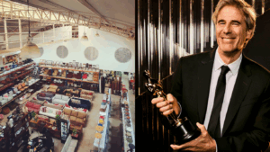 Galpão da Acervo Utimura e o diretor Walter Salles
