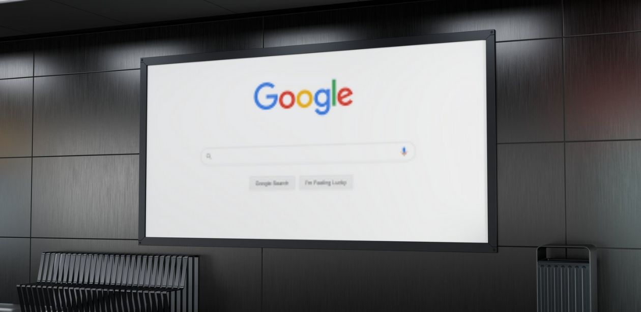 A imagem mostra uma TV com a tela de início do Google para representar que o Google compra Wiz por R$182 bilhões na maior aquisição da história