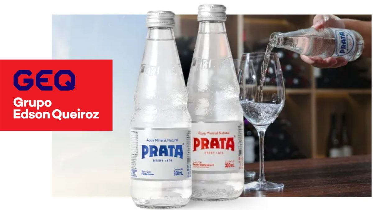 Imagem ilustrativa da possível venda da Águas Prata. A marca de água mineral aparece ao lado do logotipo do Grupo Edson Queiroz.