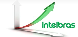 A imagem mostra um gráfico subindo e a logo da Intelbras para representar que a Intelbras aumenta dividendos.