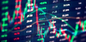 A imagem mostra um gráfico da bolsa de valores para representar o mercado financeiro.