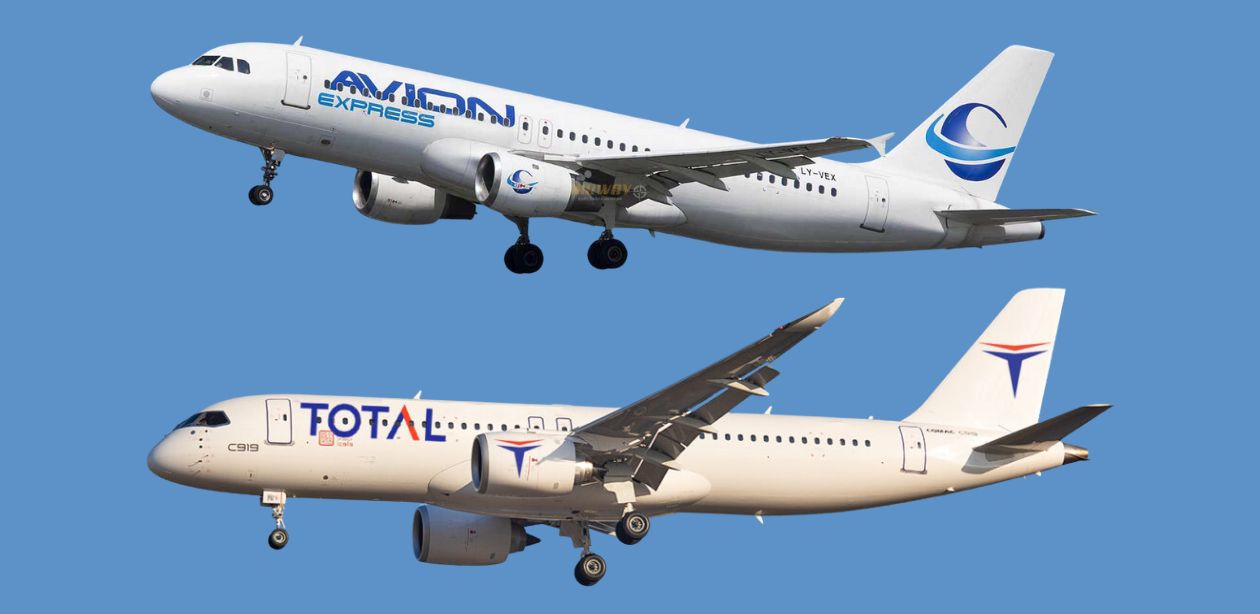 A imagem mostra duas aeronaves das novas companhias aéreas do Brasil, a Avion Express e a Total Linhas Aéreas.