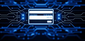 A imagem mostra um cartão digital sobre um fundo azul tecnológico representando a Hiperinflação digital: o colapso silencioso dos tokens