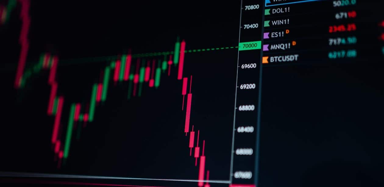 A imagem mostra um gráfico financeiro para representar a Ibovespa.