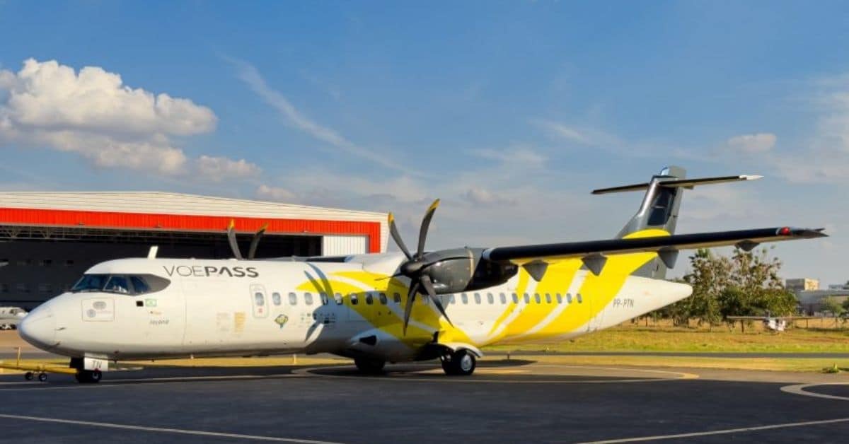 A imagem mostra um avião da Voepass para ilustrar uma matéria sobre