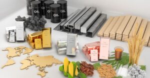 A imagem mostra o mapa mundí e vários produtos para representar a volatilidade das commodities