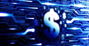 A imagem mostra símbolos de dinheiro tecnológicos para representar que o Ethereum valoriza 10%