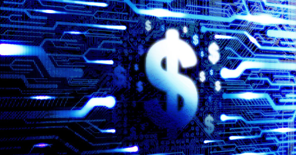 A imagem mostra símbolos de dinheiro tecnológicos para representar que o Ethereum valoriza 10%
