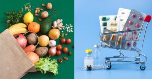 A imagem mostra alimentos e medicamentos para representar que o IPCA subiu 0,43% em abril