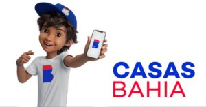 A imagem mostra o mascote das Casas Bahia para representar o prejuízo das Casas Bahia