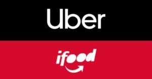 A imagem mostra os logos do Uber e do iFood para representar a integração entre Uber e iFood