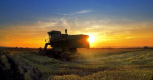 colheitadeira em plantação ao pôr do sol representa força do agronegócio no crescimento do PIB brasileiro no 1T25