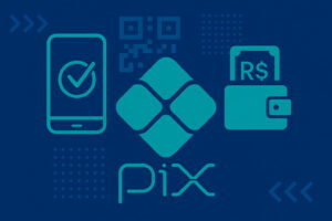 PIX Automático começa em junho com ilustração de ícones financeiros e design moderno.