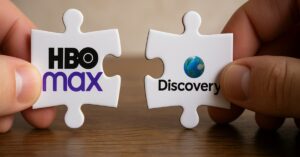 Representação da cisão da WarnerBros Discovery com peças separadas de HBO Max e Discovery