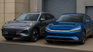 Carros da GWM e BYD lado a lado no Brasil, simbolizando impactos do imposto para carros elétricos e híbridos
