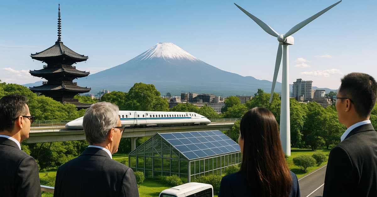 Imagem de missão executiva no Japão com foco em mobilidade sustentável e energia limpa