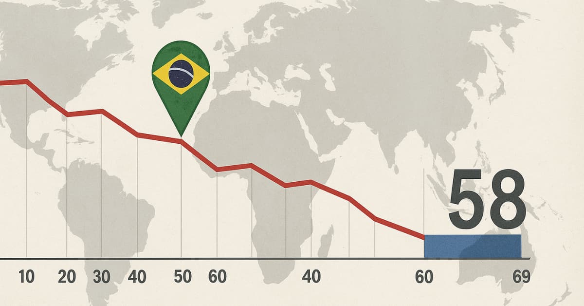 Ilustração mostra a posição do Brasil no Ranking Mundial de Competitividade 2025