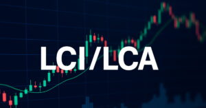 Gráfico de velas financeiro com a sigla LCI/LCA em destaque.