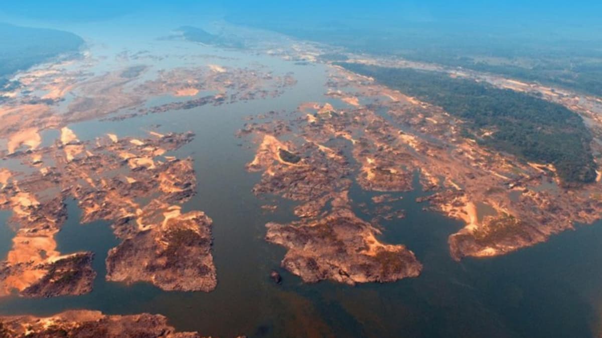 Vista aérea do Pedral do Lourenço no Rio Tocantins, área estratégica para a Hidrovia Tocantins-Araguaia