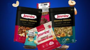 Produtos saudáveis das marcas Jasmine e Fit Food disponíveis na Amazon pela M. Dias Branco no e-commerce.