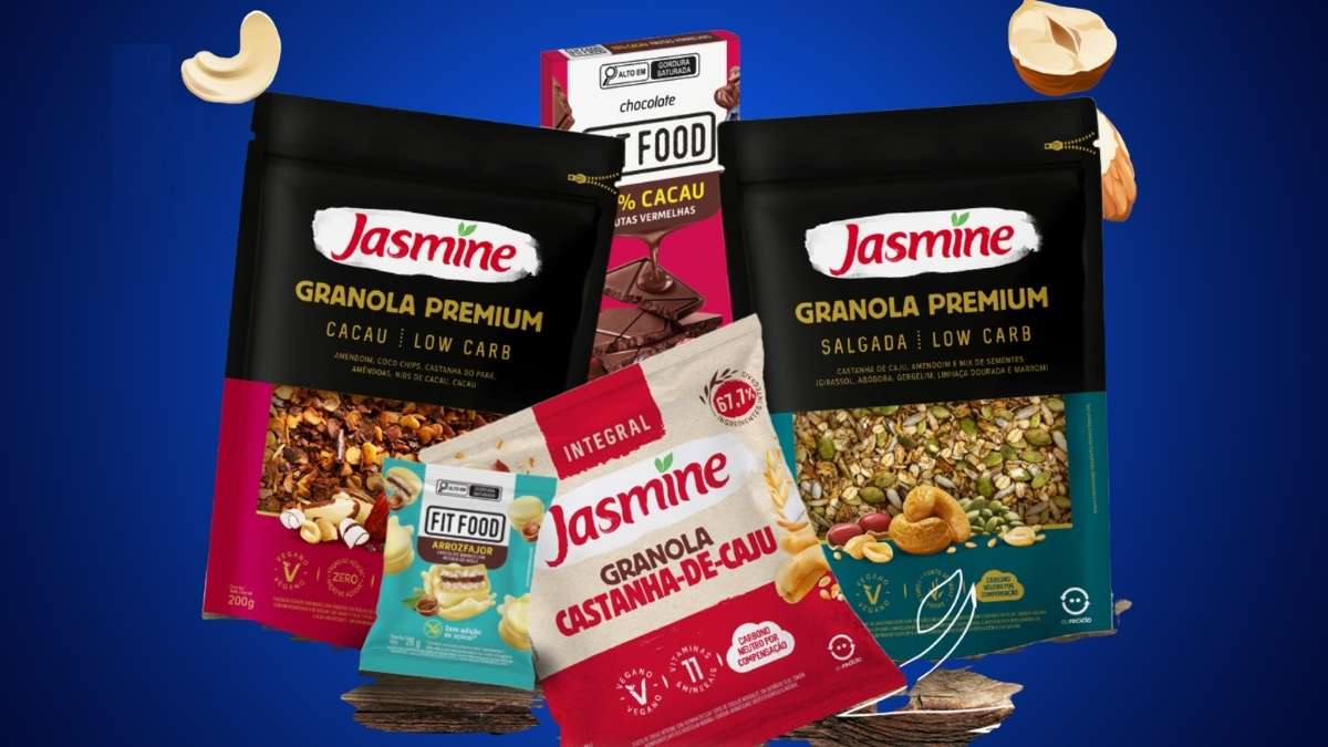Produtos saudáveis das marcas Jasmine e Fit Food disponíveis na Amazon pela M. Dias Branco no e-commerce.