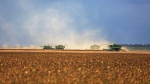 Colheitadeiras em campo simbolizam o PIB do agronegócio em Minas Gerais em 2024