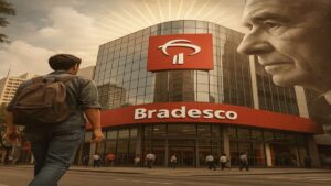 história do Bradesco representada pela jornada de Amador Aguiar até o sucesso bancário