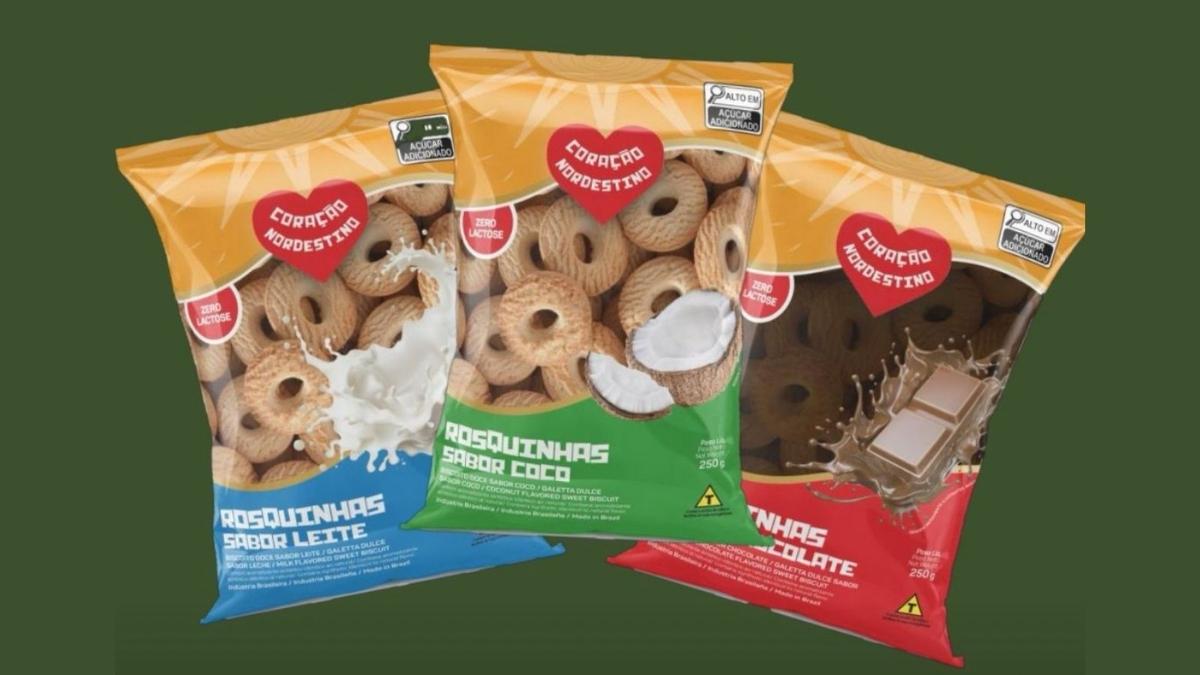 Rosquinhas tradicionais dos biscoitos Damezza em sabores leite, coco e chocolate