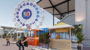 FIT Argentina, estande do Rio de Janeiro com roda-gigante e quiosque da orla carioca